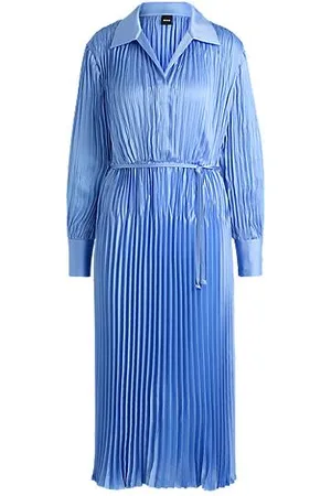 HUGO BOSS Belt-detail dress with plissé pleats