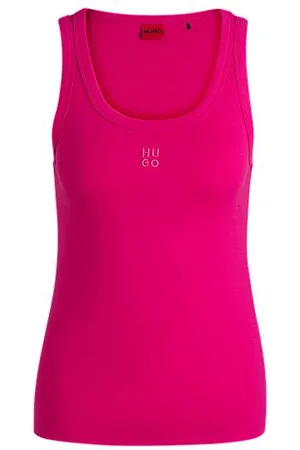 HUGO BOSS Ribbed cotton-blend tank top with embroidered stacked logo