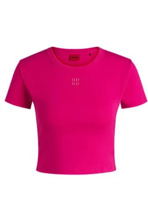 HUGO BOSS Cotton-blend slim-fit T-shirt with stacked-logo embroidery