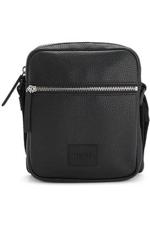 HUGO BOSS Grained faux-leather reporter bag with rubber logo patch
