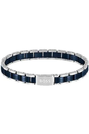 HUGO BOSS Cuff in silver-tone and blue-plated steel