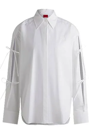 HUGO BOSS Oversized-fit cotton blouse with sleeve bows