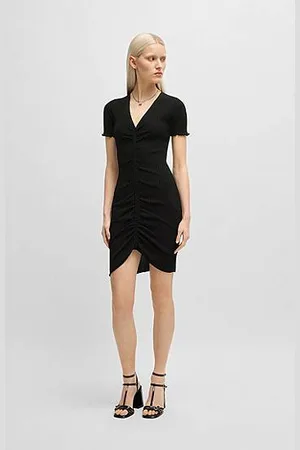 HUGO BOSS V-neck tube dress with gathered front