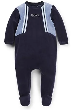 HUGO BOSS Baby logo-print sleepsuit in cotton-blend velvet