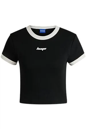 HUGO BOSS Cropped ringer T-shirt in cotton with graphic print