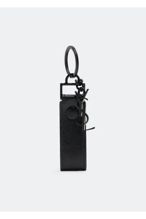 SAINT LAURENT: key crocodile print leather keychain with monogram