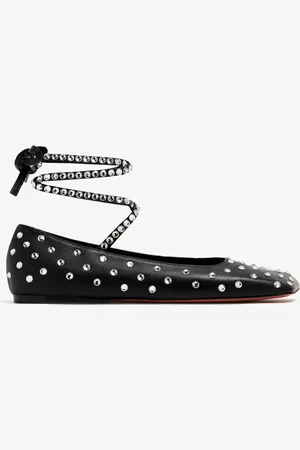 Amina Muaddi Ane crystal lace-up ballet flats