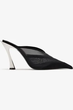 MUGLER Mesh & suede mule heels