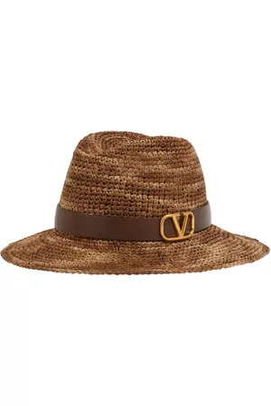 VALENTINO GARAVANI V Logo Viscose Crochet & Leather Hat