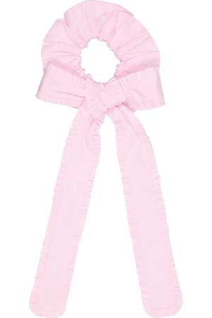 Ganni Women Hair Accessories - Cotton Poplin Ruffle Bow Scrunchie