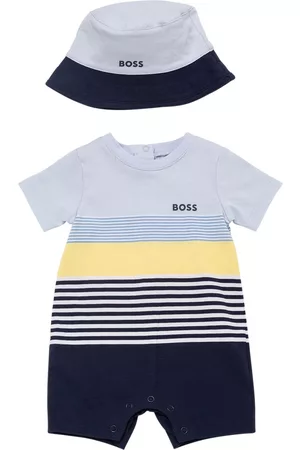 HUGO BOSS Boys Hats - Logo Print Cotton Jersey Romper & Hat