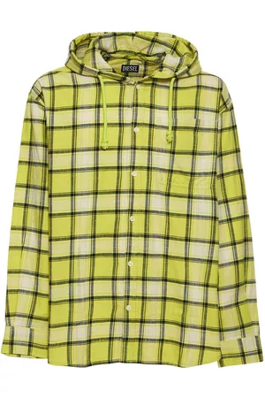 Diesel Check Print Cotton Flannel Hooded Shirt