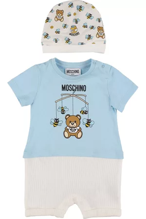 Moschino Set Of 2 Printed Cotton Rompers & Hat