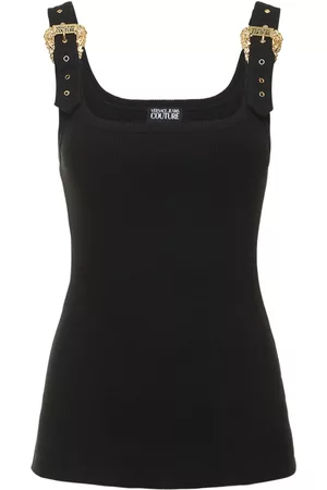 VERSACE Women Tops - Ribbed Cotton Top W/ Buckle Straps