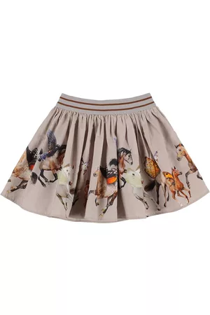 Molo Women Mini Skirts - Horses Organic Cotton Poplin Mini Skirt