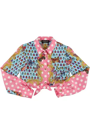 VERSACE Printed Silk Lace-up Crop Shirt