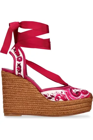 Dolce & Gabbana 105mm Lola Maiolica Print Canvas Wedges