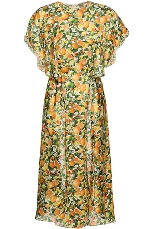 Stella McCartney Lemon Print Silk Midi Dress