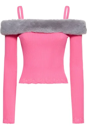 BLUMARINE Off-the-shoulder Faux Fur Knit Top