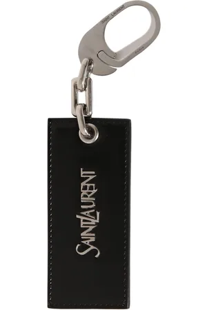 SAINT LAURENT: key crocodile print leather keychain with monogram