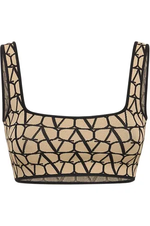 VALENTINO Printed Logo Jacquard Knit Crop Top