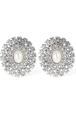 Alessandra Rich Oval Crystal Earrings W/ Pearl