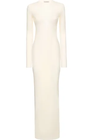 Ludovic De Saint Sernin Crystal Logo Long Sleeve Mesh Midi Dress