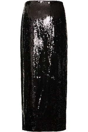 BRANDON MAXWELL Sequined High Rise Zip Midi Skirt