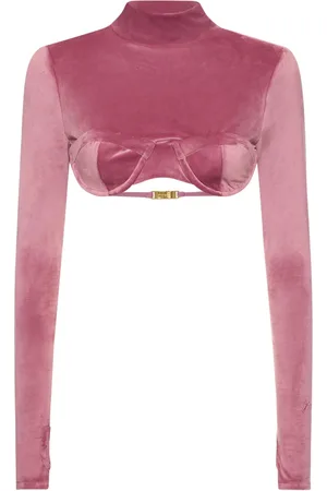 GCDS Cropped Velvet Long Sleeve Top