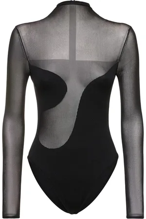 Nensi Dojaka Jersey & Tulle Mock Neck Bodysuit