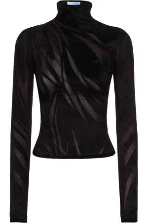MUGLER Velvet & Tulle Turtleneck Crop Top