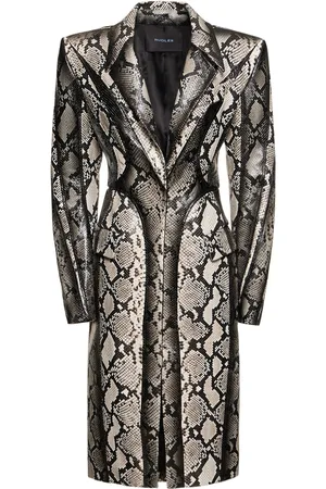 MUGLER Snake Printed Leather Midi Coat