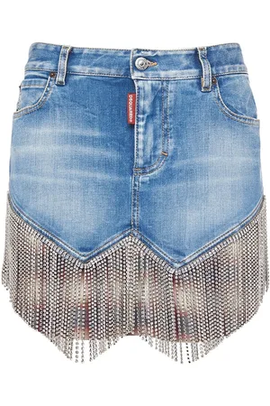 Dsquared2 Crystal Fringe Denim Midrise Mini Skirt