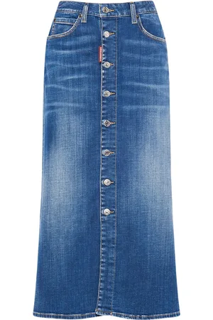 Dsquared2 Denim Midrise Midi Skirt W/ Buttons