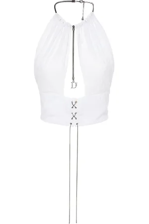 Dsquared2 Sequined Satin Halter Crop Top W/chain