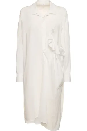 YOHJI YAMAMOTO Asymmetric Gathered Cotton Midi Dress