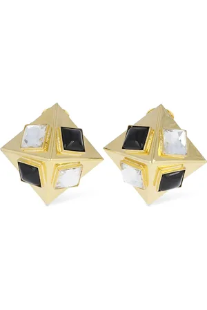 Alessandra Rich Pyramid Earrings W/ Crystals