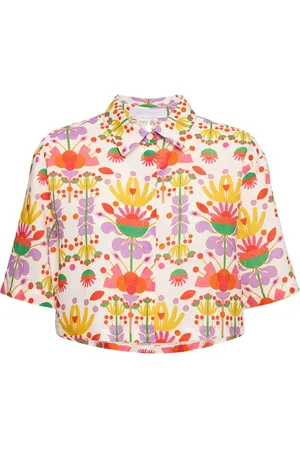 Borgo De Nor Alani Printed Cotton & Linen Crop Shirt