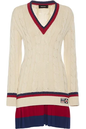 Dsquared2 V Neck Cotton Cable Knit Mini Dress