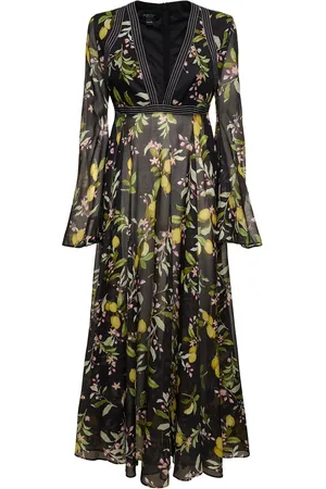 Giambattista Valli Printed Cotton V Neck Long Dress