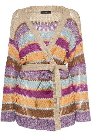 Max Mara Kabala Belted Stripe Linen Knit Cardigan
