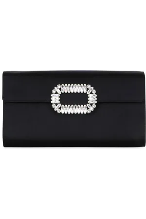 Roger Vivier Crystal Buckle Satin Envelope Clutch