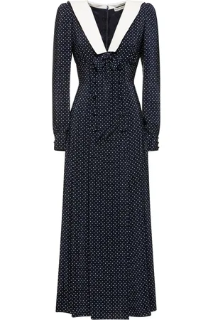 Alessandra Rich Polka Dot Silk Long Sleeve Maxi Dress