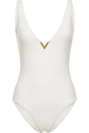 VALENTINO Lycra V-neck Logo One Piece Swimsuit