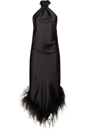 GIUSEPPE DI MORABITO Satin Midi Dress W/feathers
