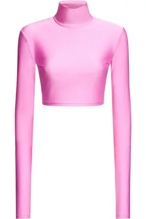 The Andamane Shiny Lycra Crop Turtlenck Top
