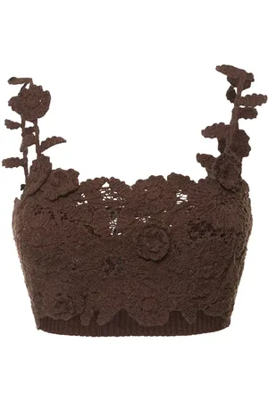 BLUMARINE Floral Macramé Cotton Blend Crop Top