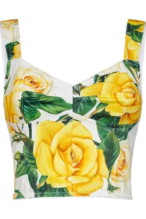 Dolce & Gabbana Rose Print Cotton Poplin Bustier Top