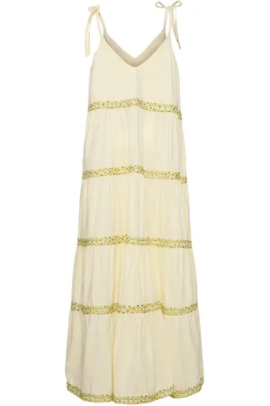 FLORA SARDALOS Embroidered Cotton Flared Long Dress