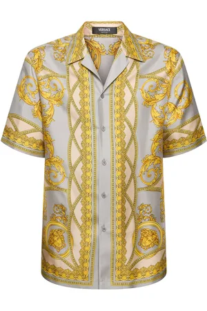 VERSACE Baroque Print Short Sleeve Silk Shirt